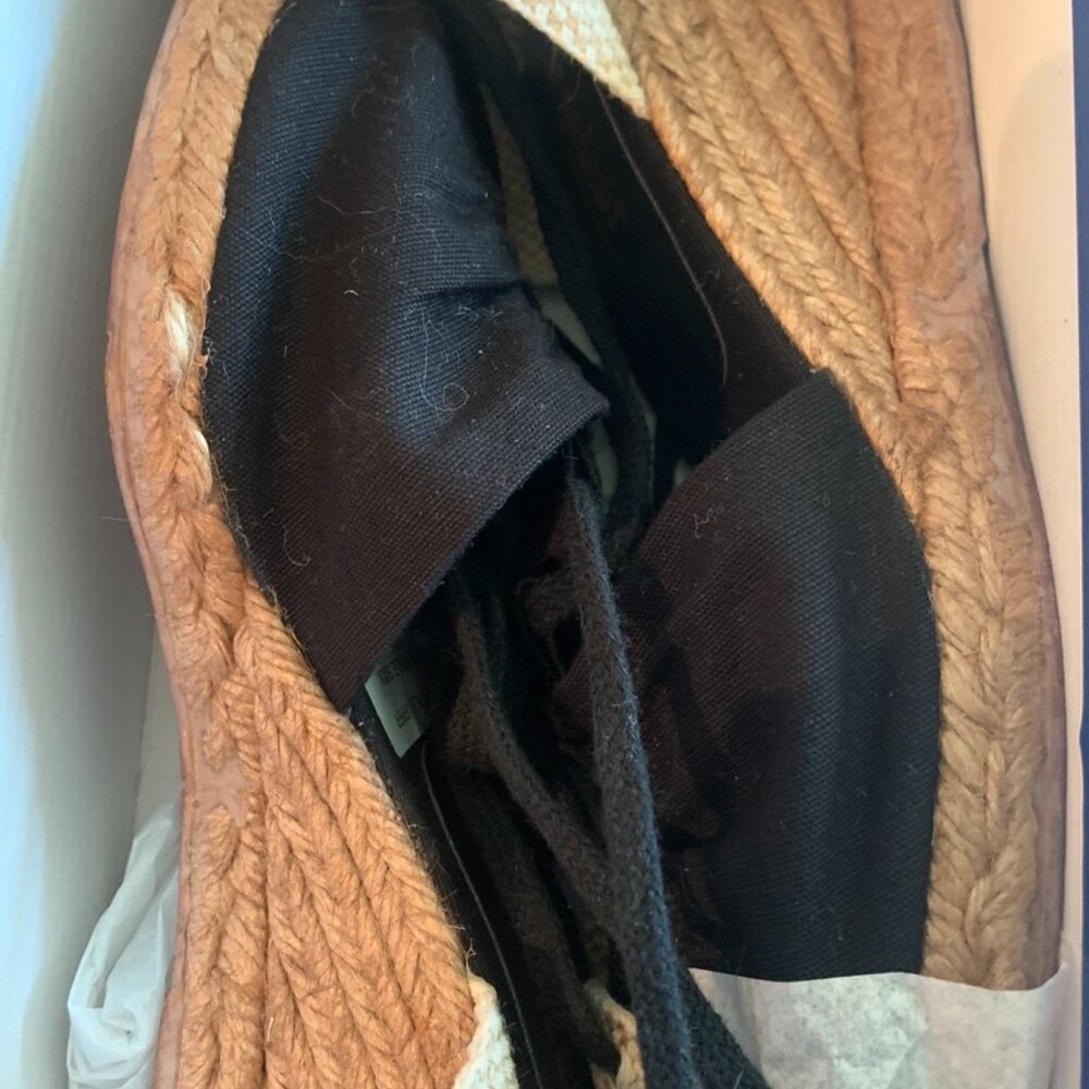 Black Canvas Wedge Shoe With Ankle Ties Size 8